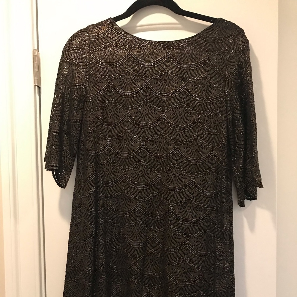 Miami black and gold short sleeved dress - medium